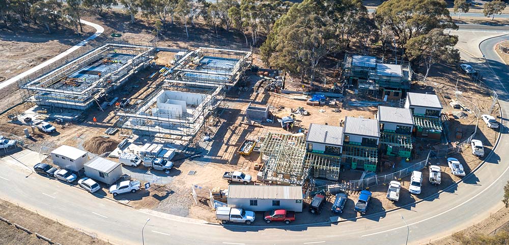 Greenway Development, Canberra, under construction aerial view